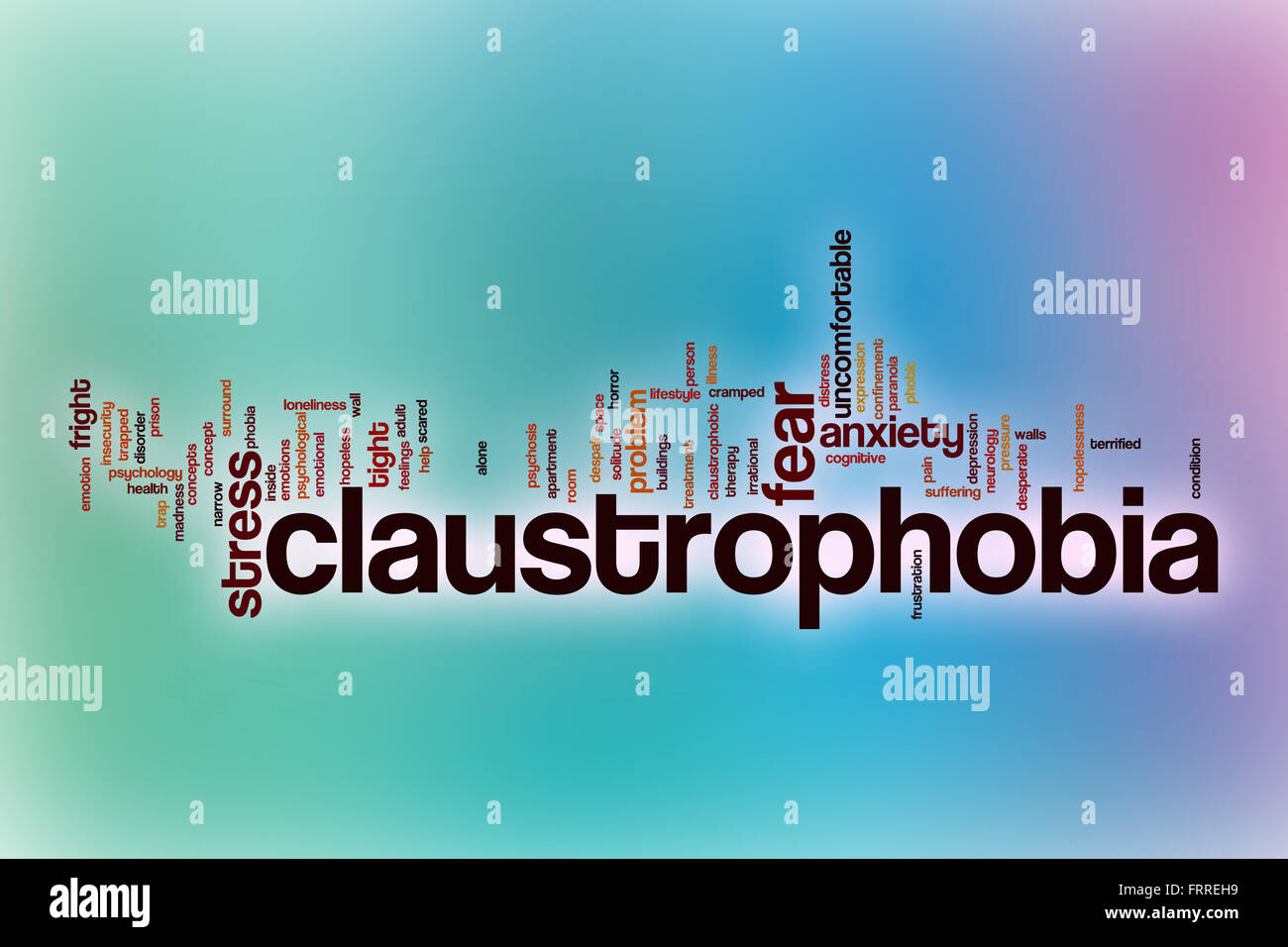 Claustrophobia word cloud concept with abstract background Stock Photo