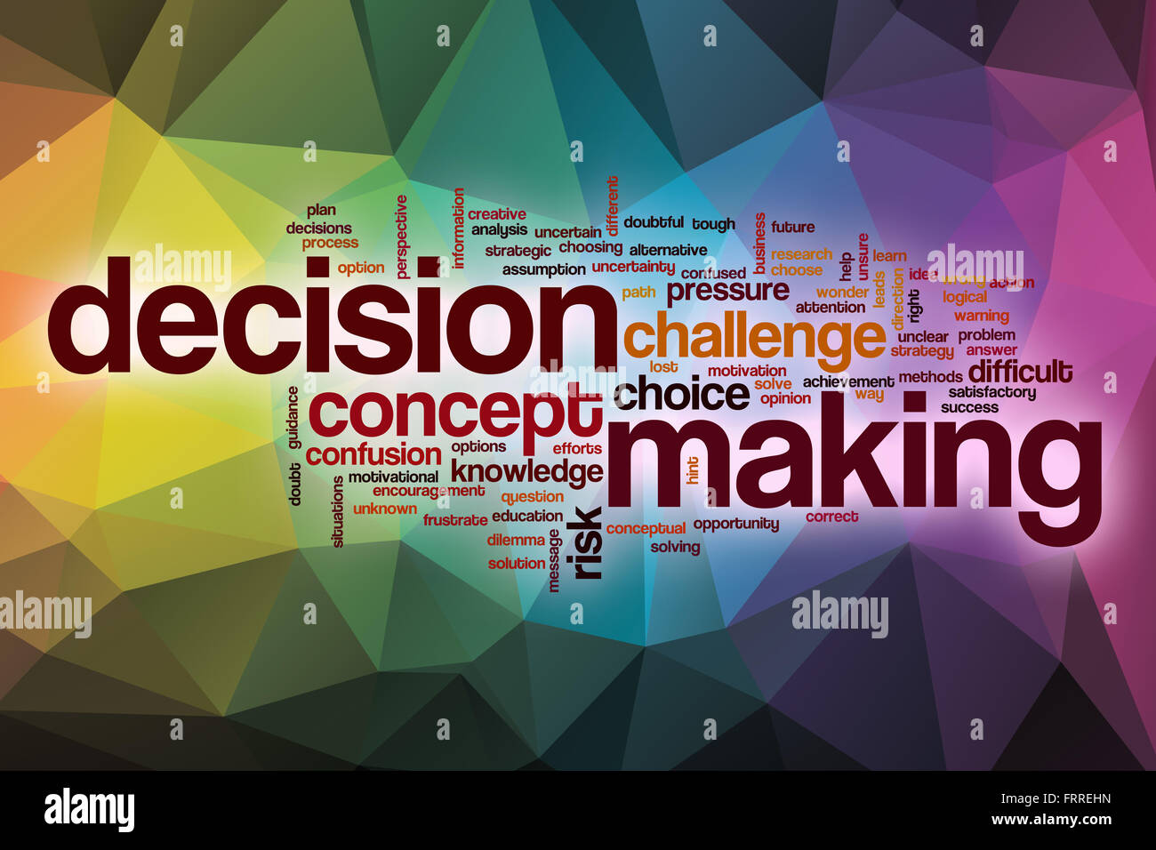 Decision making word cloud concept with abstract background Stock Photo