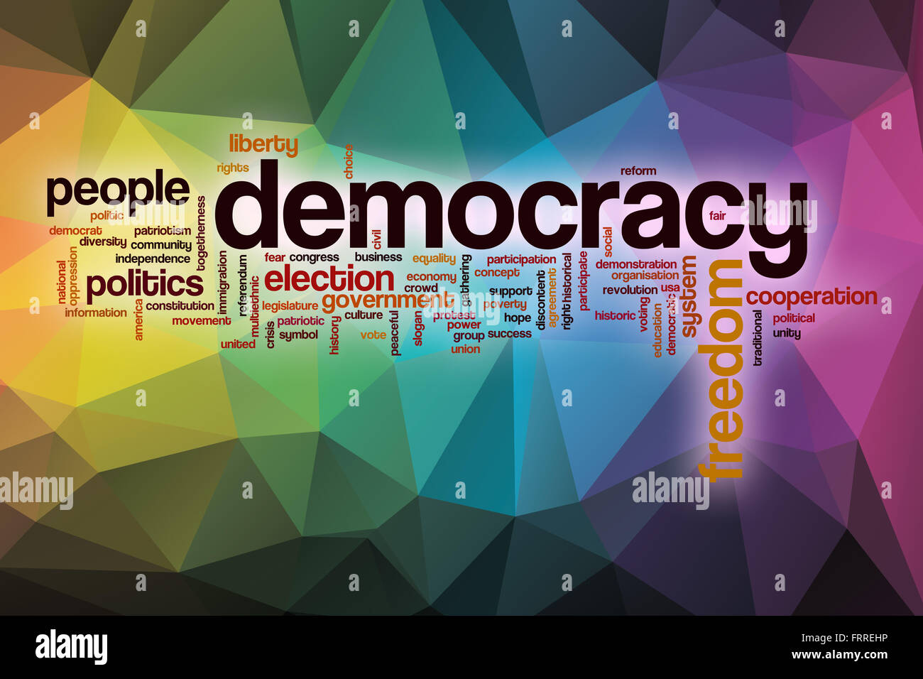 Democracy word cloud concept with abstract background Stock Photo - Alamy