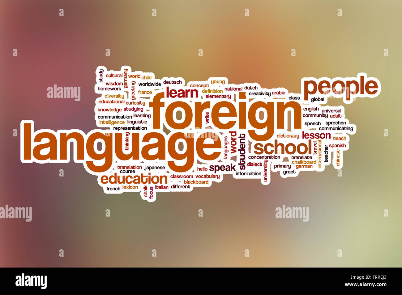 Foreign language word cloud concept with abstract background Stock