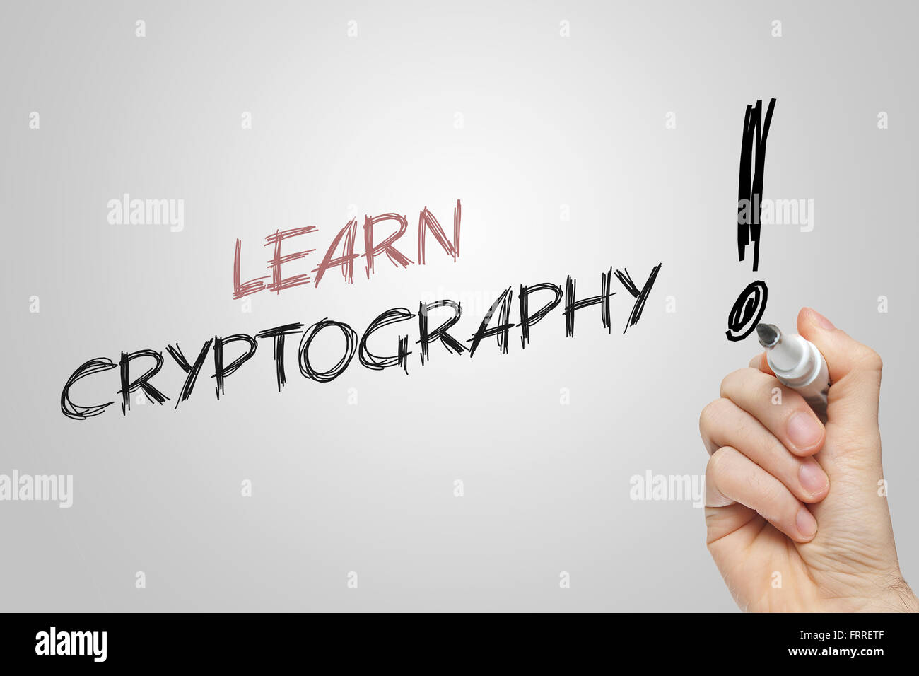 Hand writing learn cryptography on grey background Stock Photo - Alamy