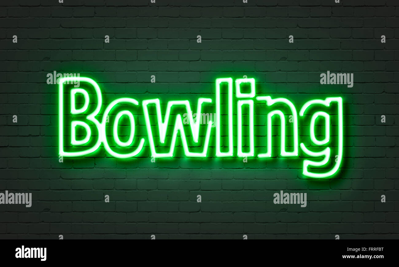 Bowling neon sign on brick wall background Stock Photo Alamy