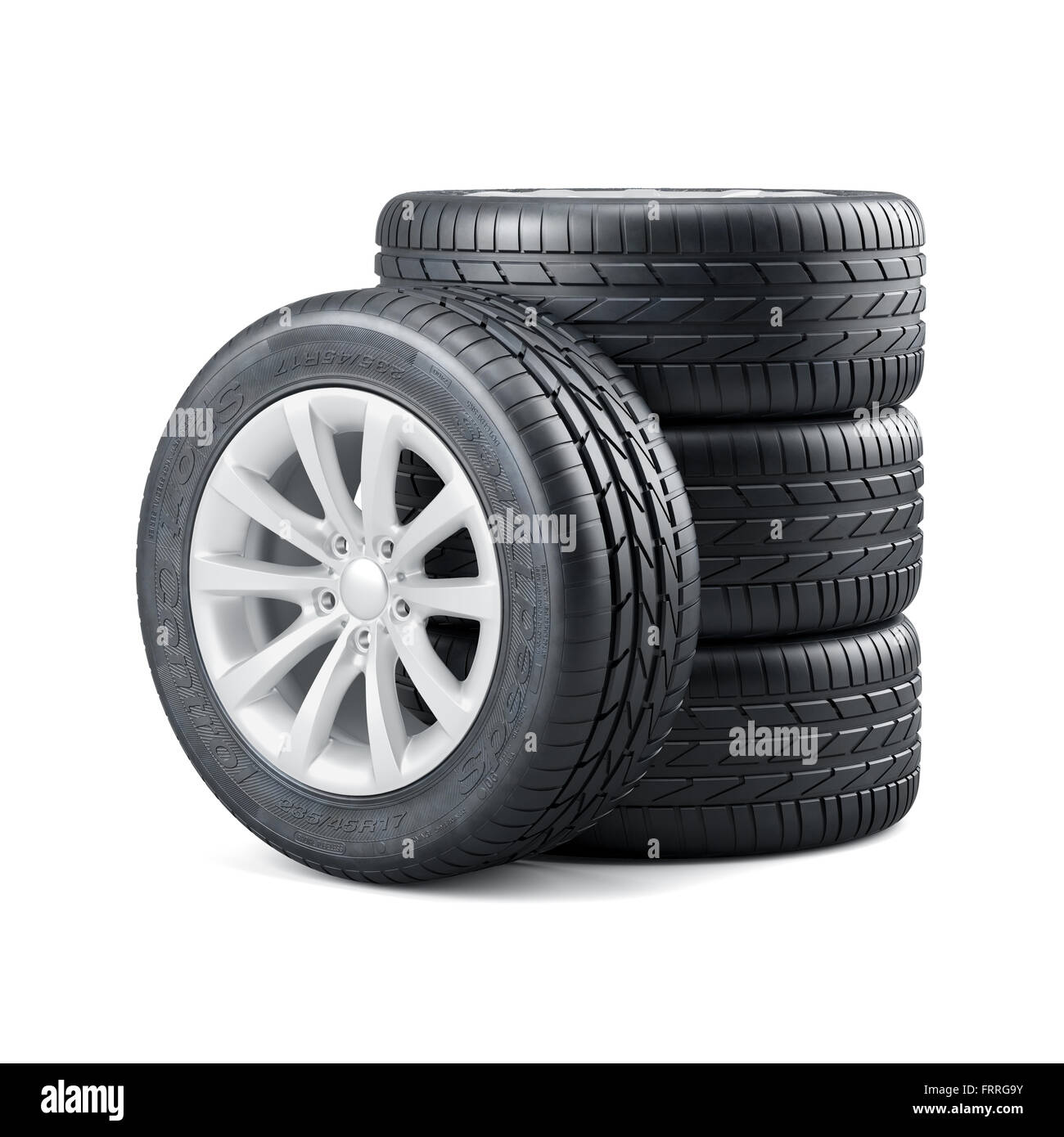 3d rendering of new unused car tires with rims isolated on white