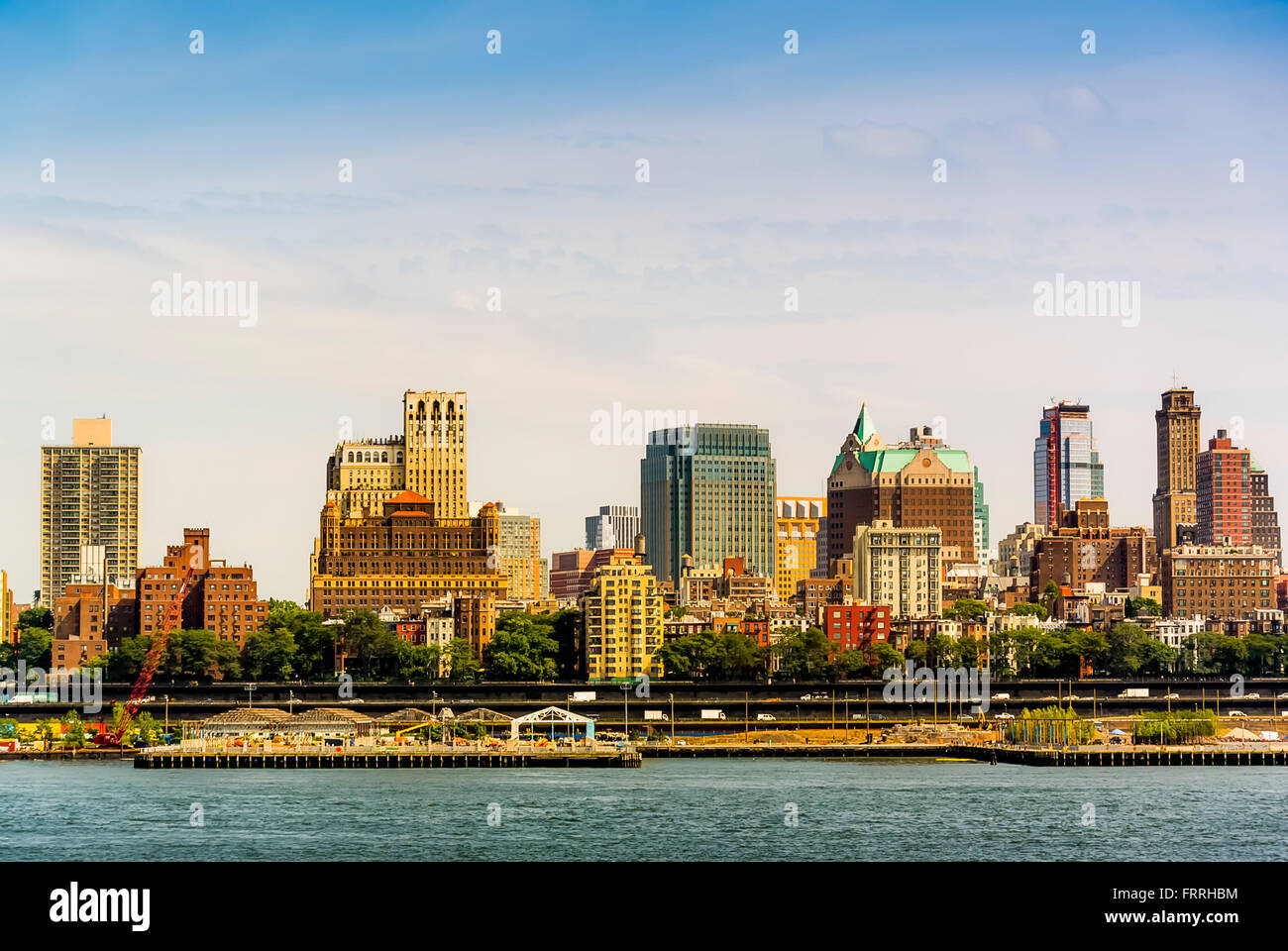 View across East River from Manhattan towards Brooklyn Heights, New York City, USA. Stock Photo