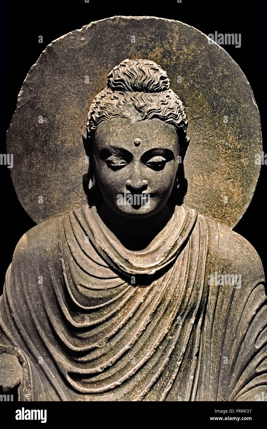 Buddha 2 - 3 th Century from Takht - i - Bahi Northwestern Pakistan, Schist, Gandhara Stock Photo
