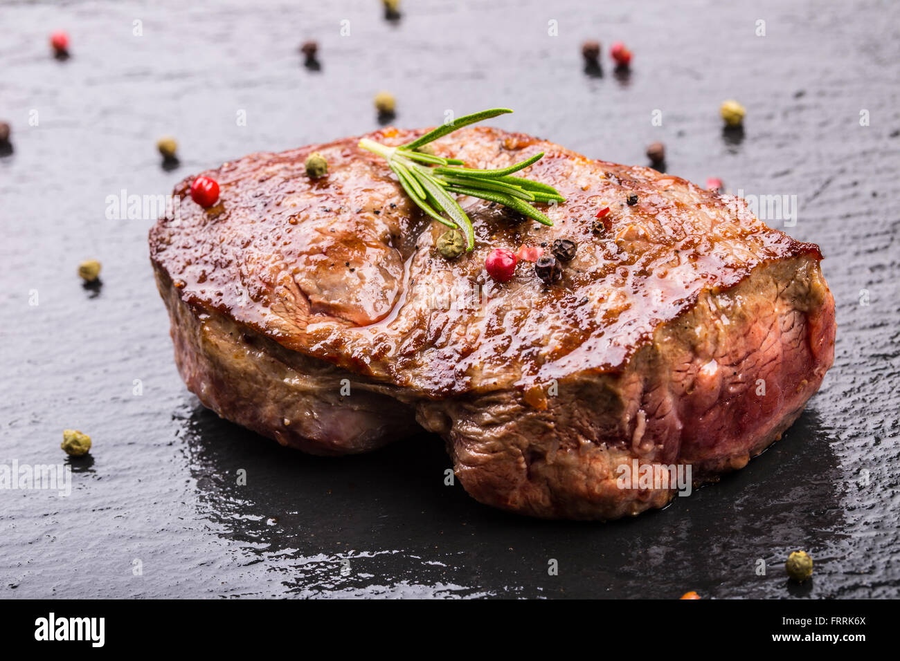 Steak. Grill beef steak. Portions thick beef juicy sirloin steaks on grill teflon pan or granite