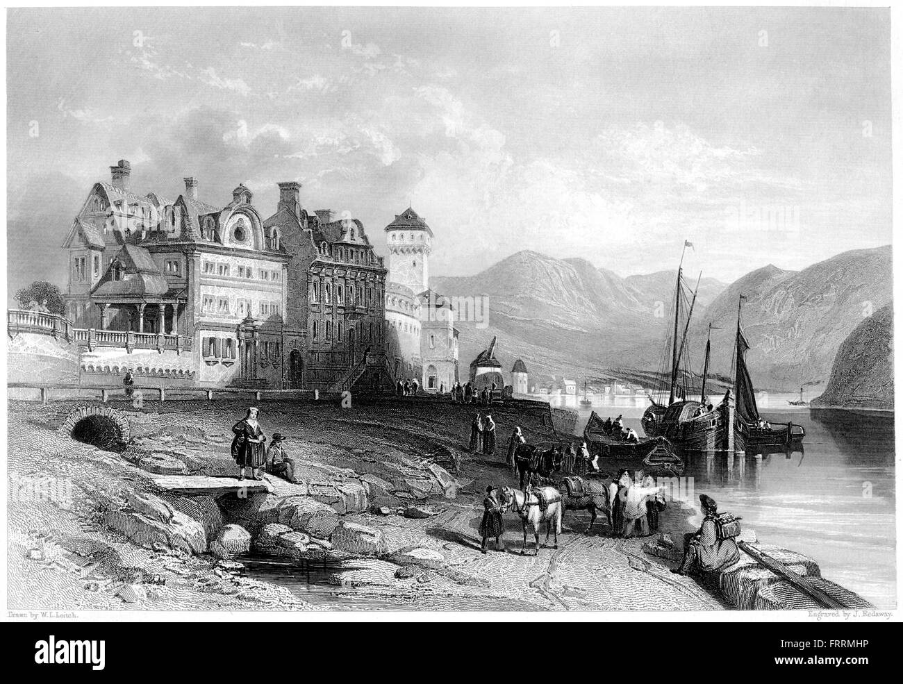 An engraving of Boppart (Boppard) on the Rhine scanned at high resolution from a book printed in 1876. Believed copyright free. Stock Photo
