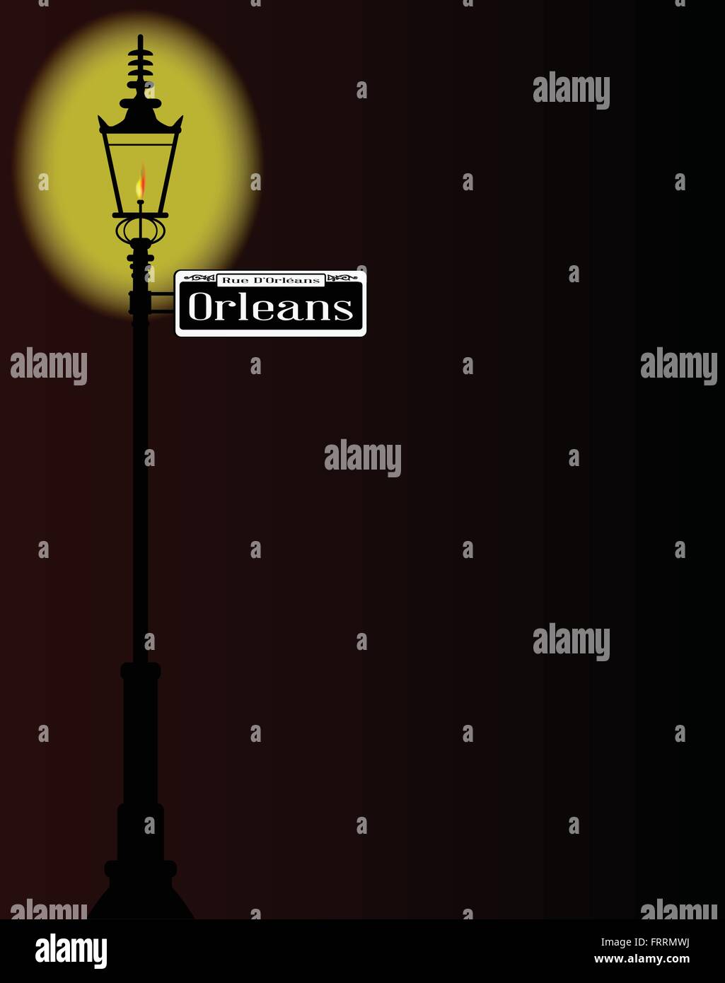 New Orleans street sign of Rue D'Orleans with old gas street light over