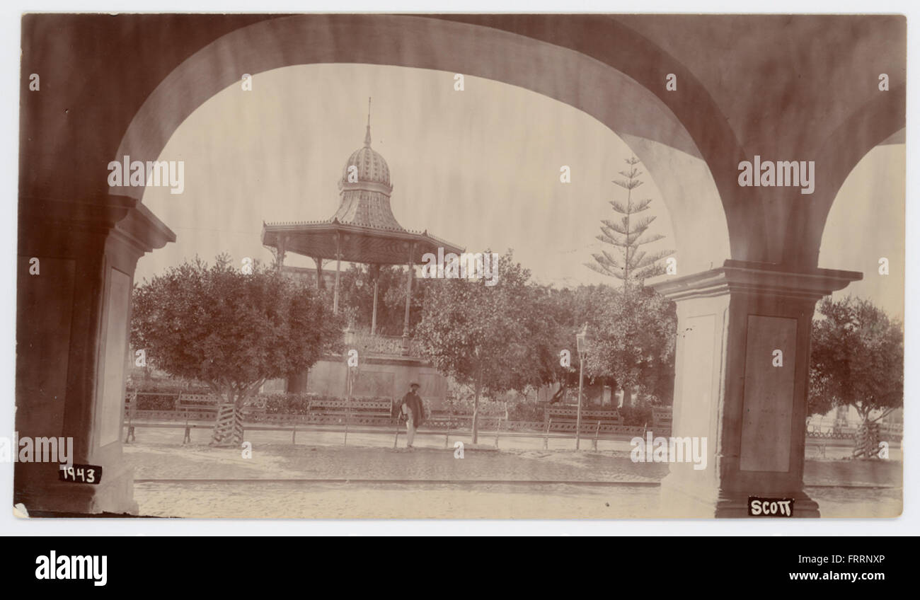 The photograph shows a gazebo, a small, open structure commonly used ...