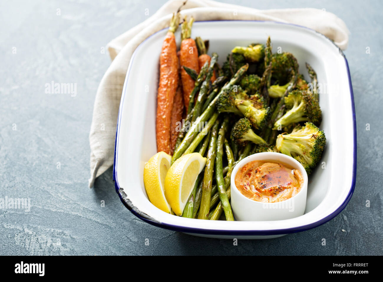 Roasted vegetables with a dip Stock Photo Alamy