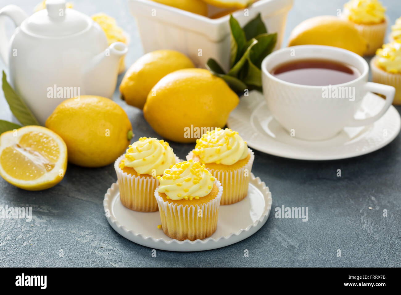 Lemon cupcakes with bright yellow frosting Stock Photo Alamy