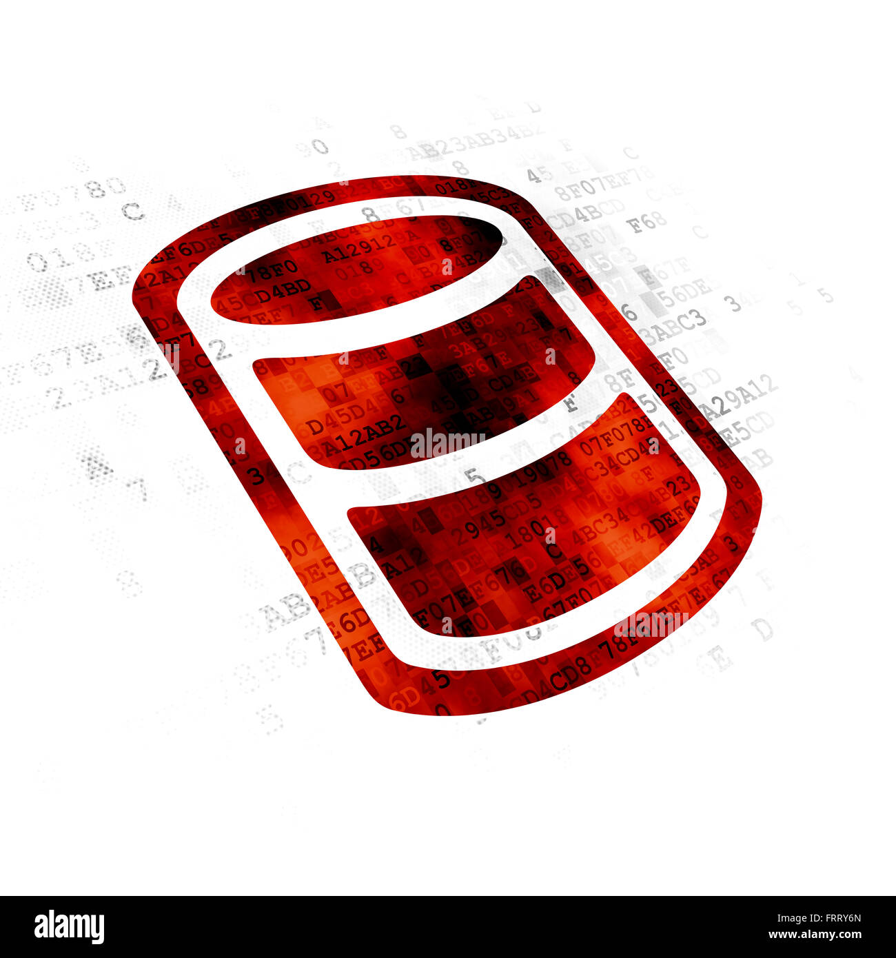 Software concept: Pixelated red Database icon on Digital background ...