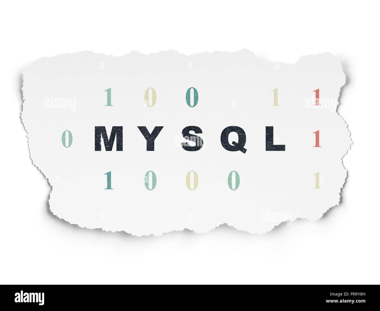 Software concept: Painted black text MySQL on Torn Paper background with  Binary Code Stock Photo