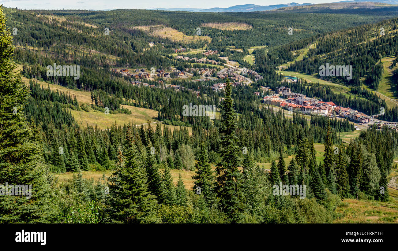 Birds eye view of the village of Sun Peaks, a great ski resort in
