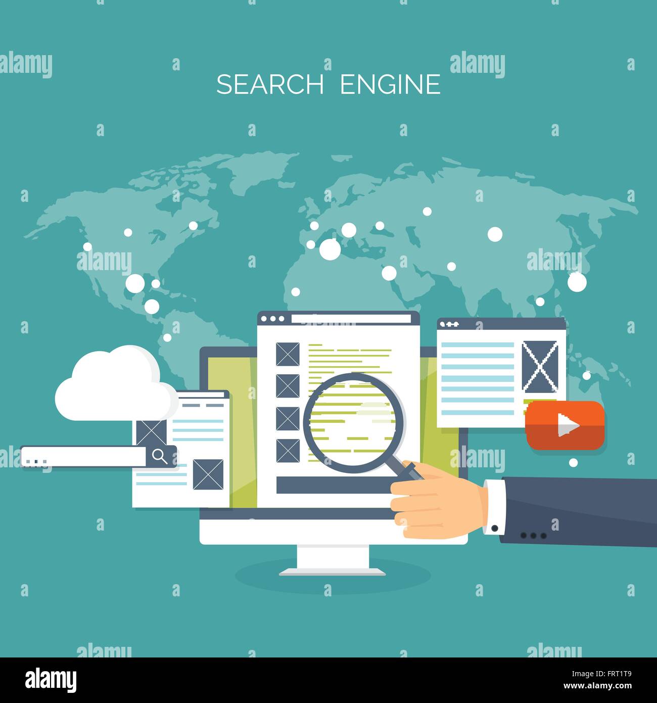Vector illustration. Flat background. Coding, programming. SEO. Search ...