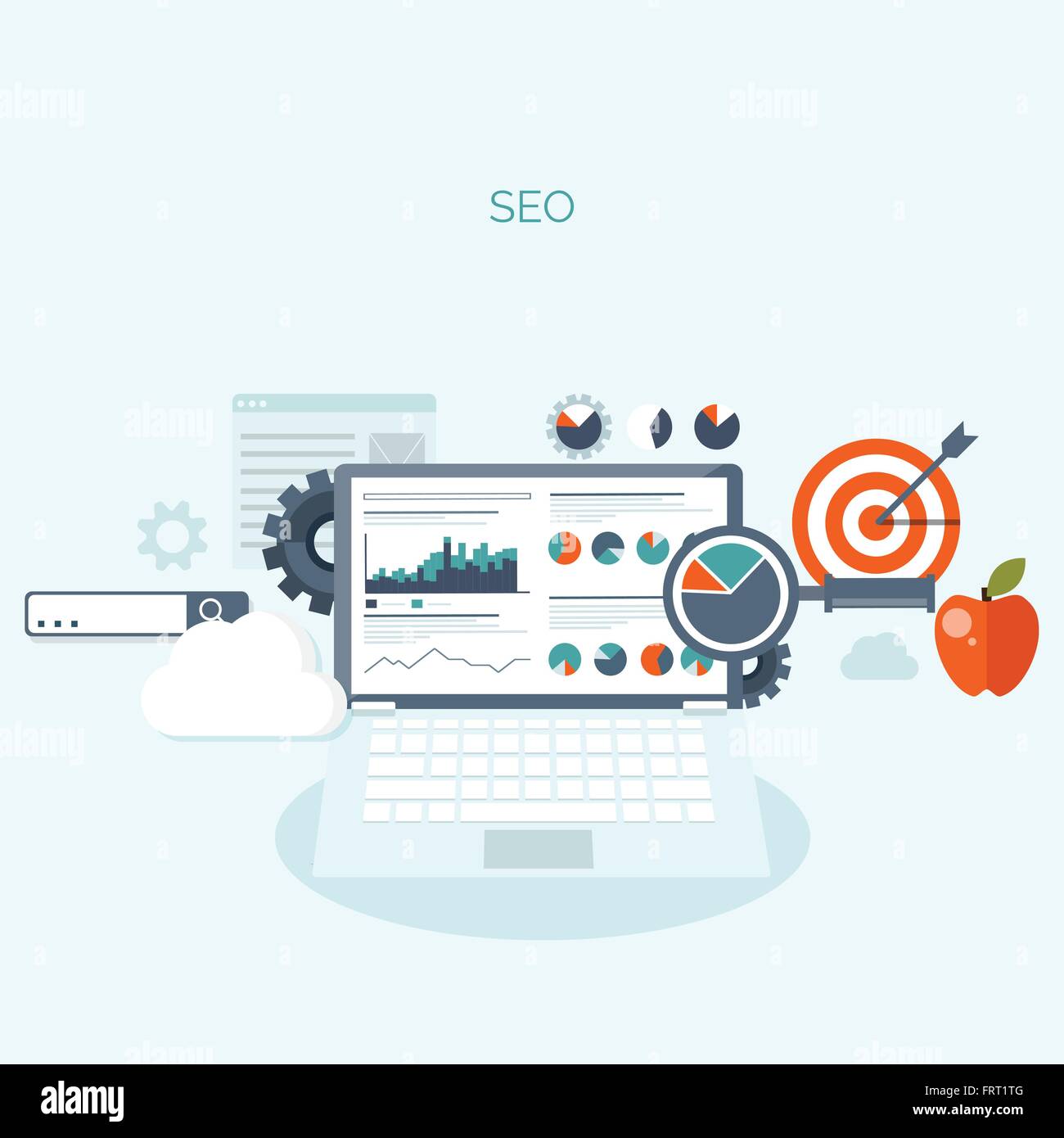 Vector illustration. Flat background. Coding, programming. SEO. Search ...