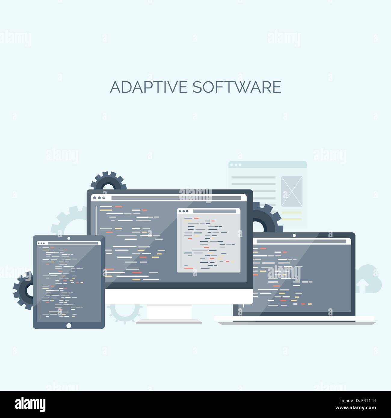 Vector illustration. Flat background. Coding, programming. SEO. Search ...