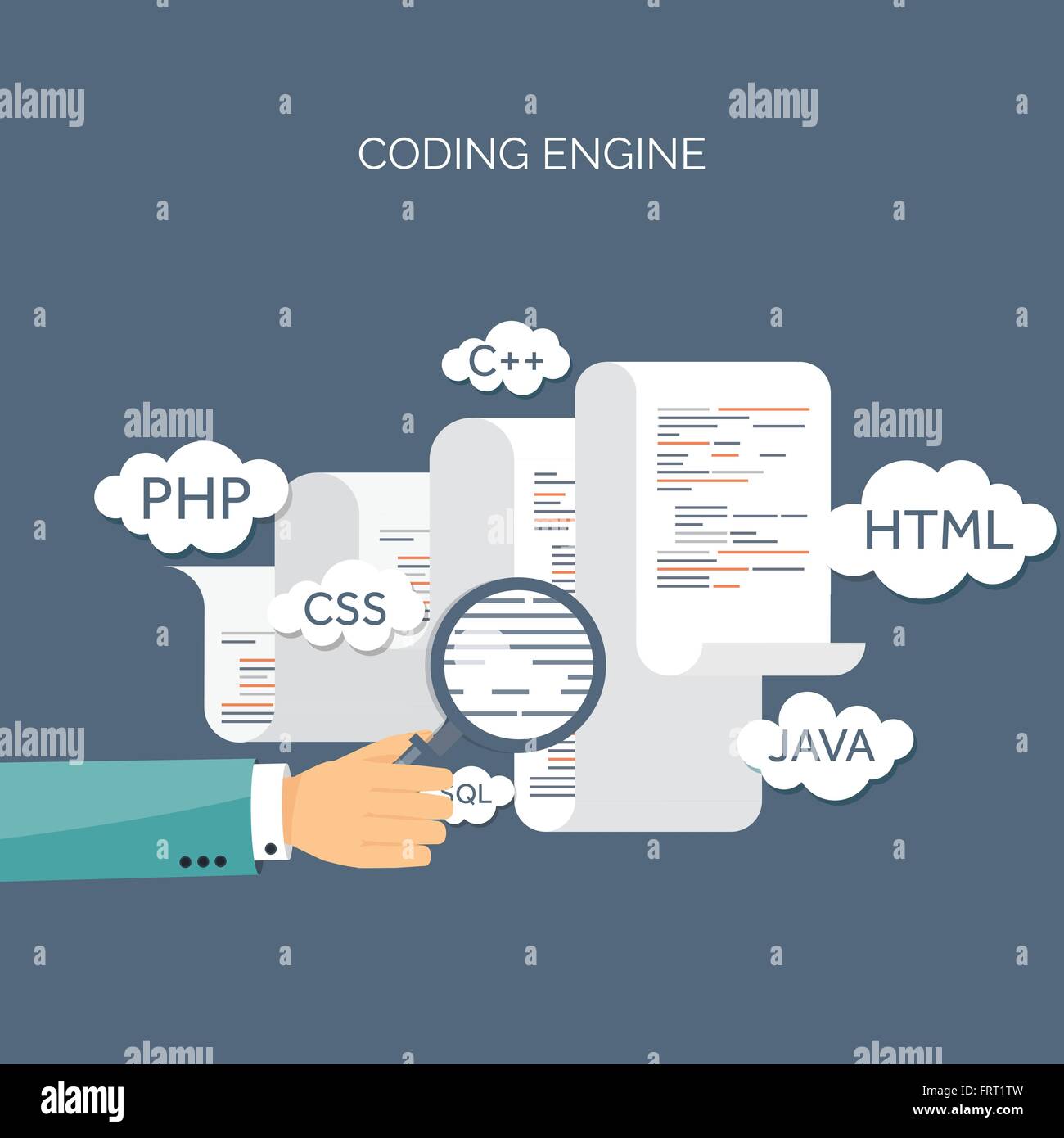 Vector illustration. Flat background. Coding, programming. SEO. Search ...