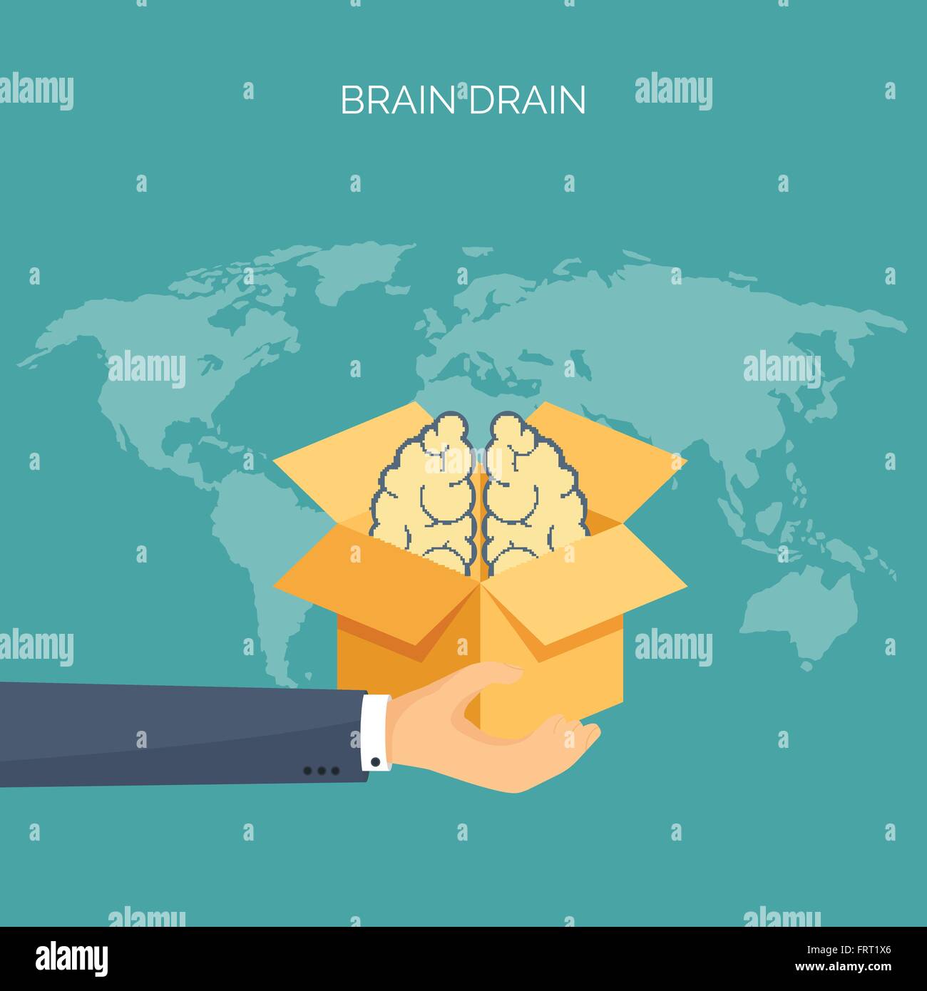 Brains, academic cap. Brain drain. Study, creative process. Power of knowledge. Stock Vector