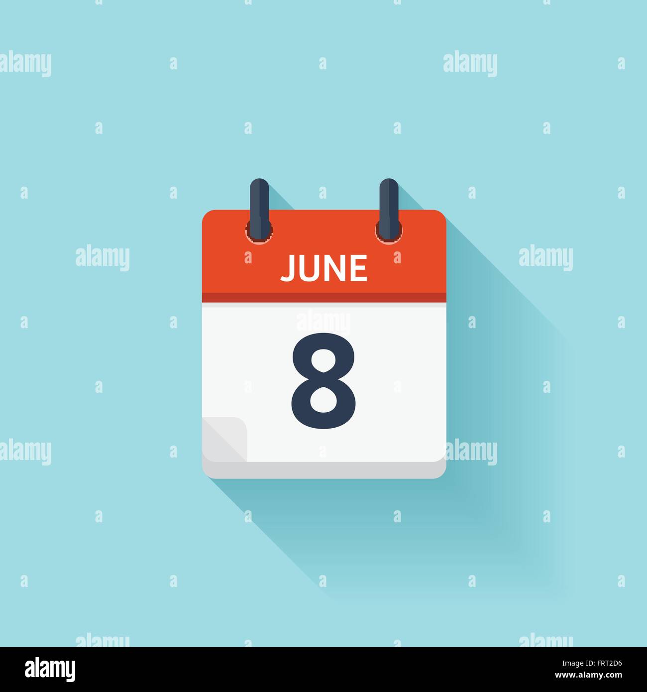 June 8 . Vector flat daily calendar icon. Date and time, day, month