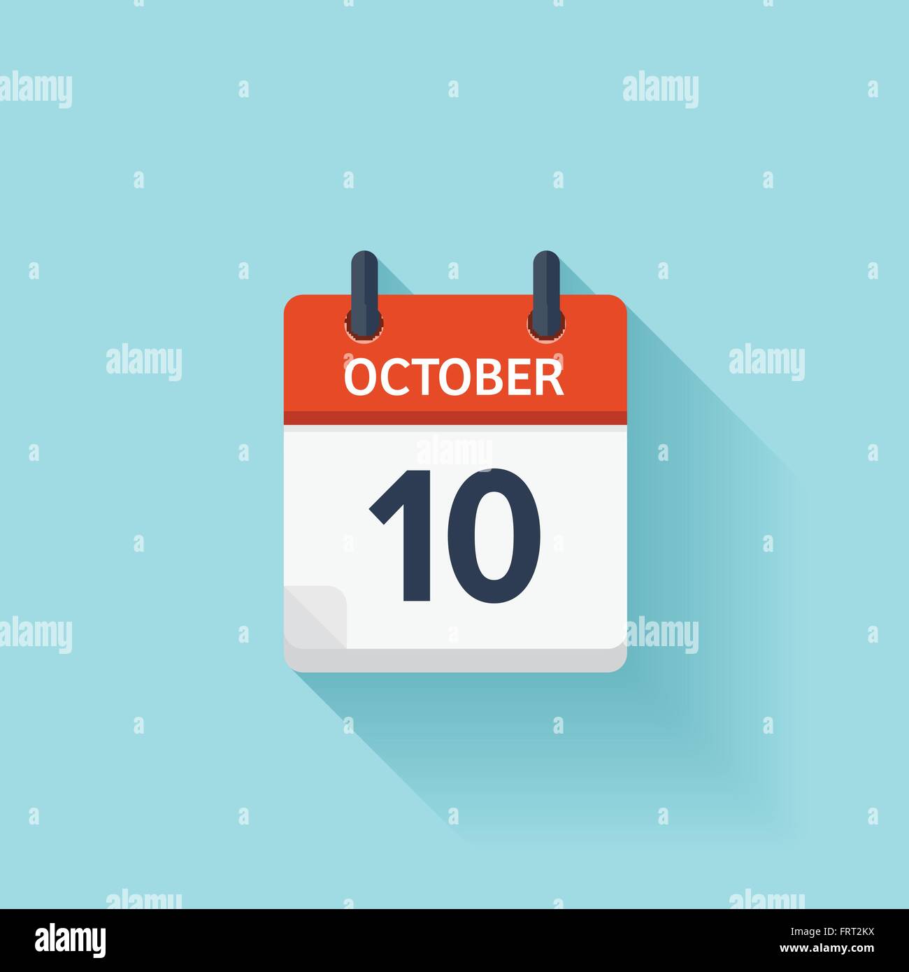 October 10. Vector flat daily calendar icon. Date and time, day, month