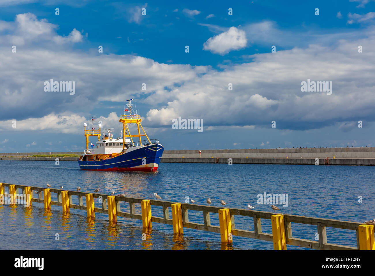 Boat in the sea port, Gdynia, Baltic, Poland Stock Photo