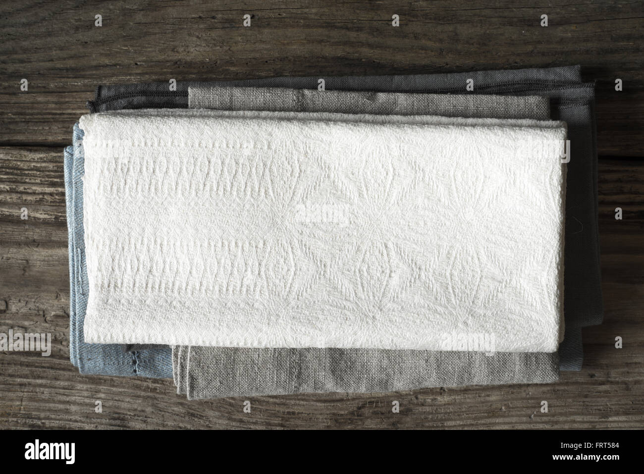 Napkin set on the wooden table top view Stock Photo
