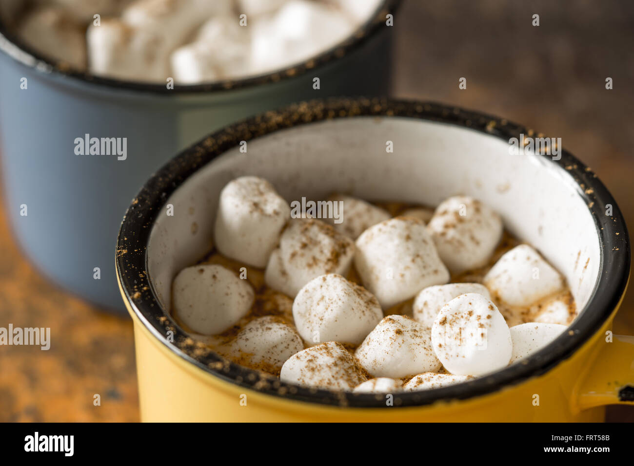 Cups of cocoa with marshmallows horizontal Stock Photo