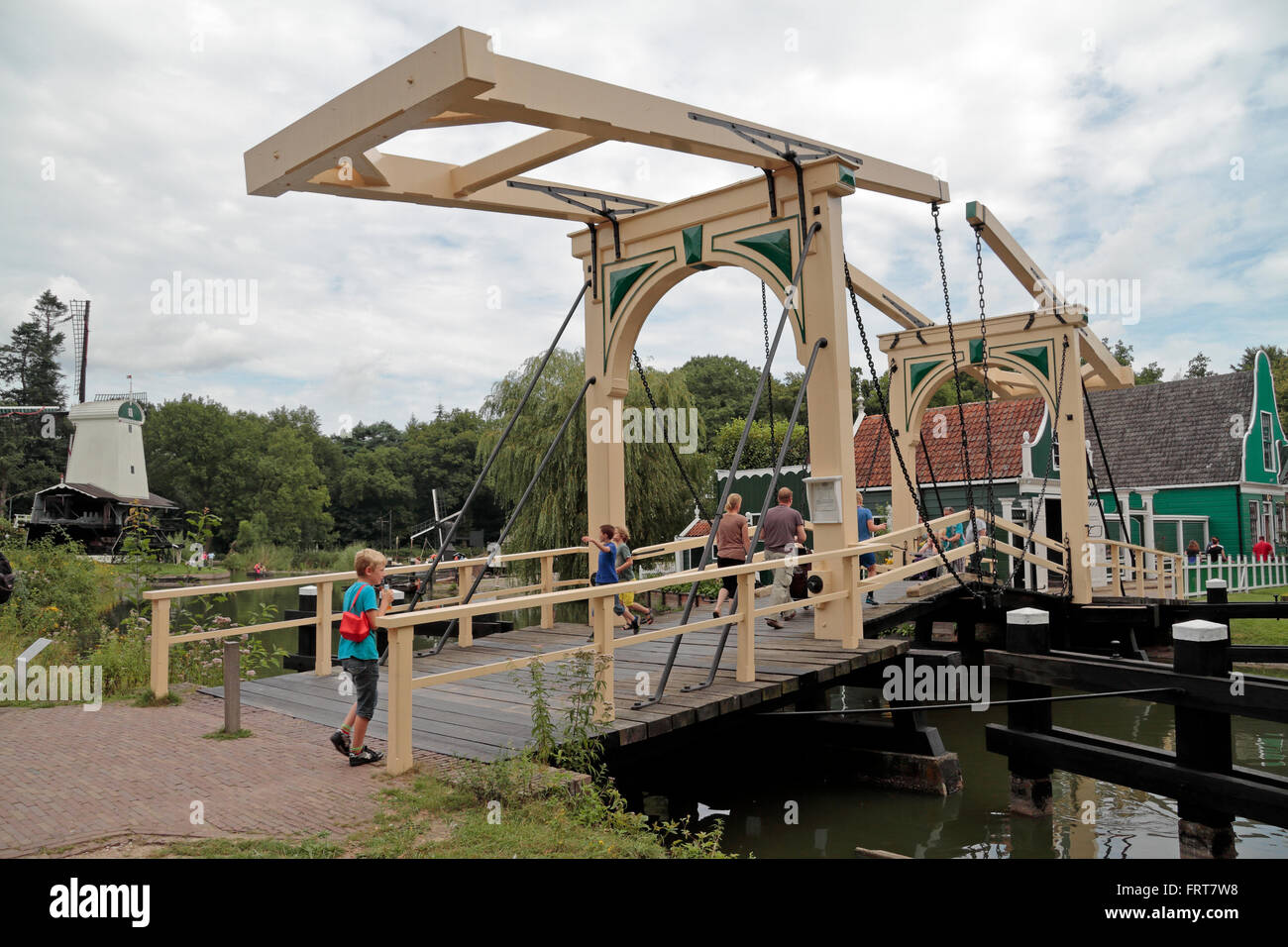 A bascule bridge in the Netherlands Open Air Museum (Nederlands Openluchtmuseum), Arnhem, Netherlands. Stock Photo