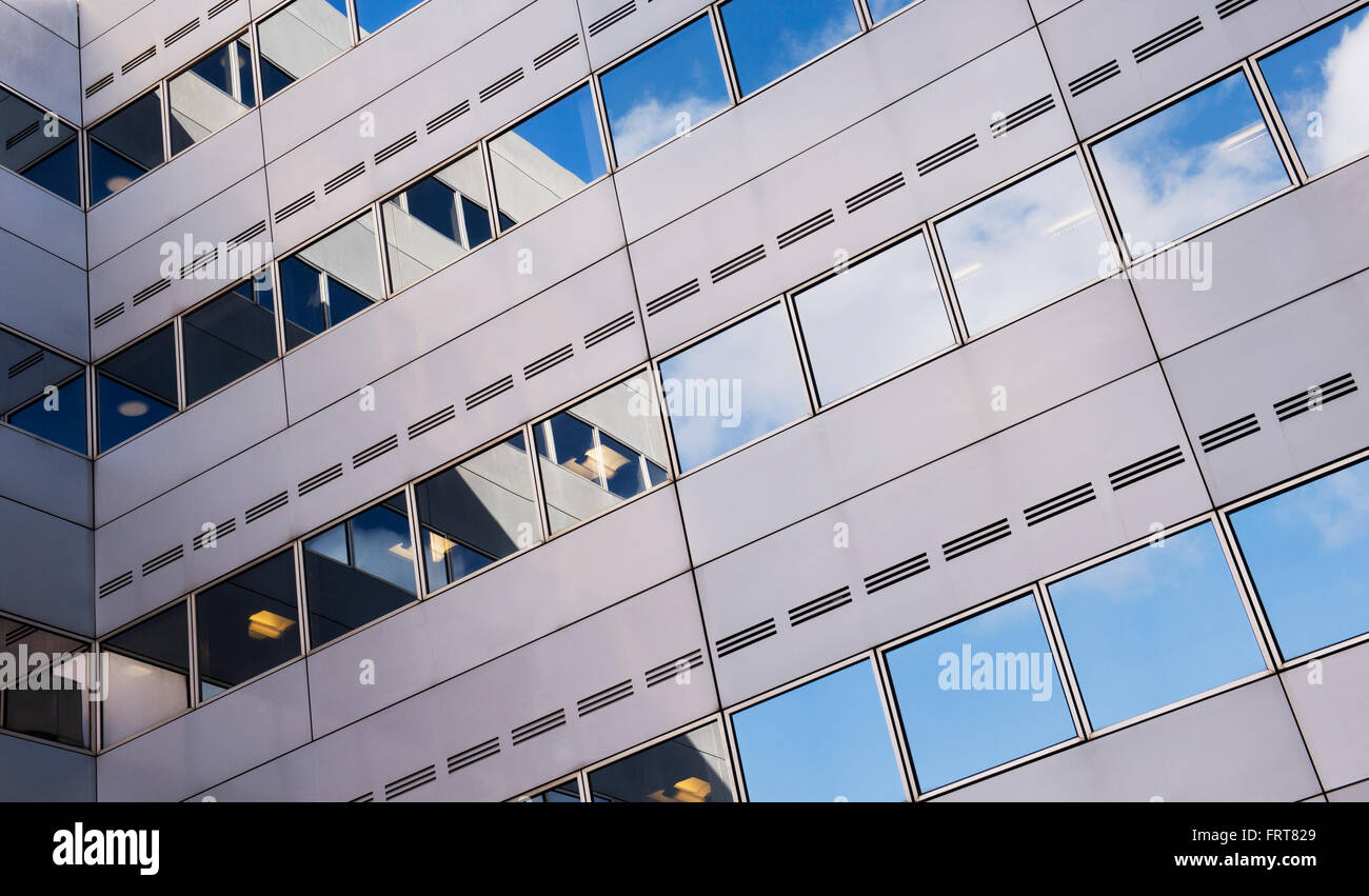 Milton Keynes office block glass windows abstract. Milton Keynes, Buckinghamshire, England Stock Photo