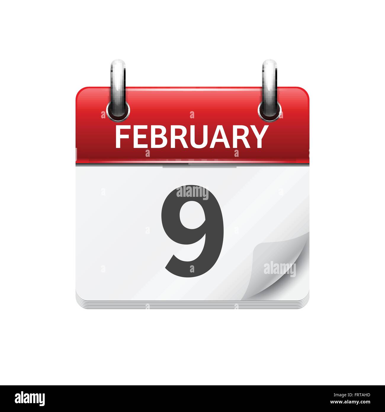 February 9. Vector flat daily calendar icon. Date and time, day, month ...