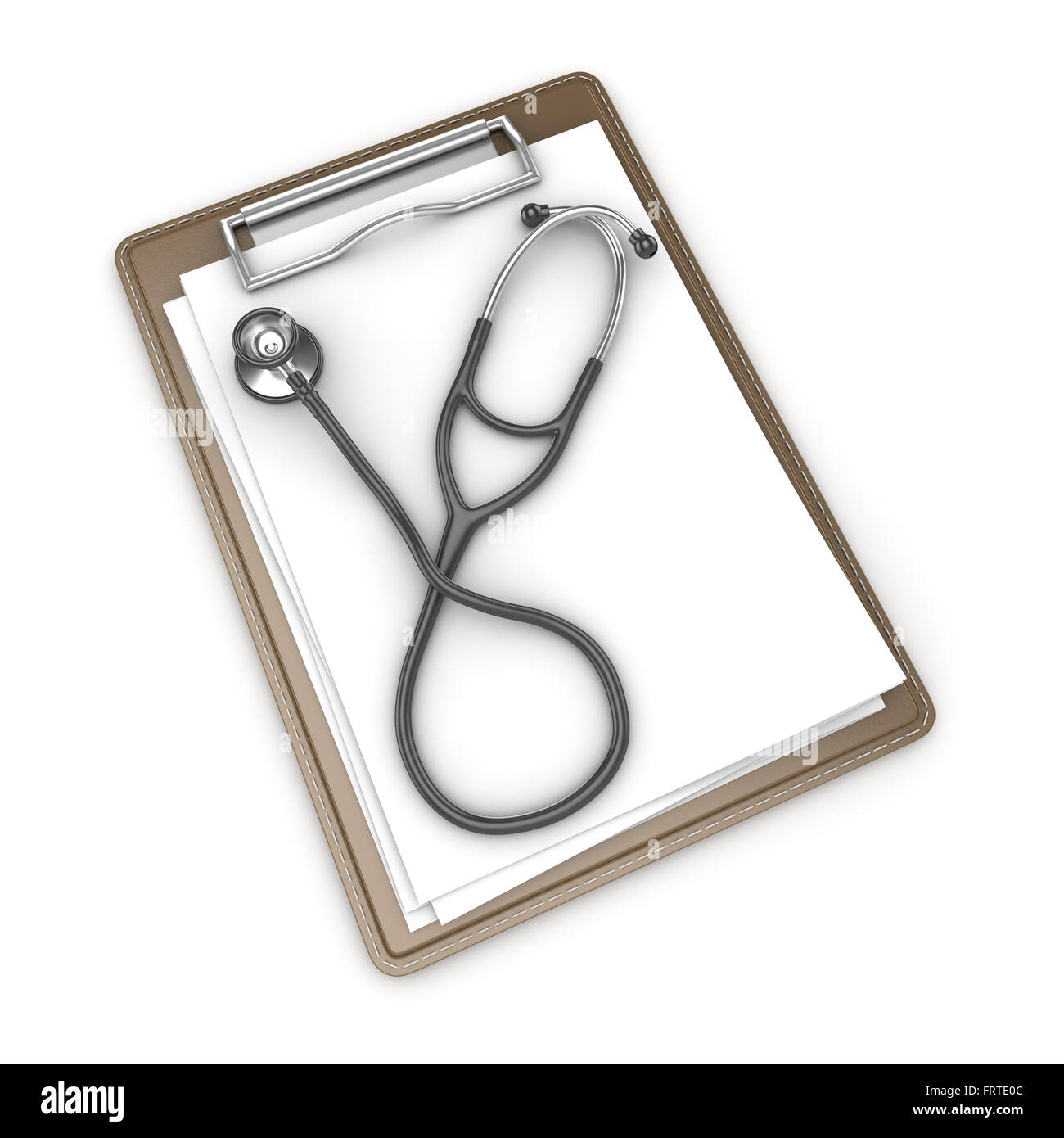 3d render of blank notepad and stethoscope , This is a 3d computer generated image. Isolated on white. Stock Photo