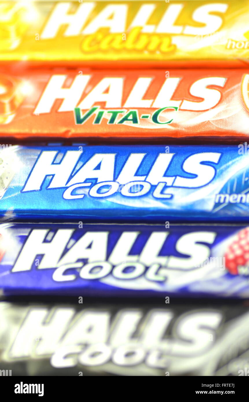 Variety of Halls cough drops Stock Photo Alamy