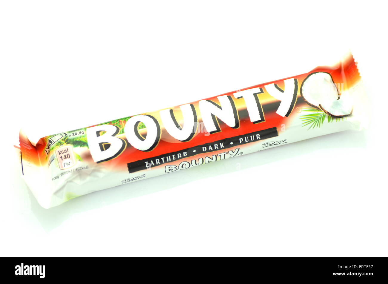 Bounty coconut chocolate bar isolated high resolution stock photography