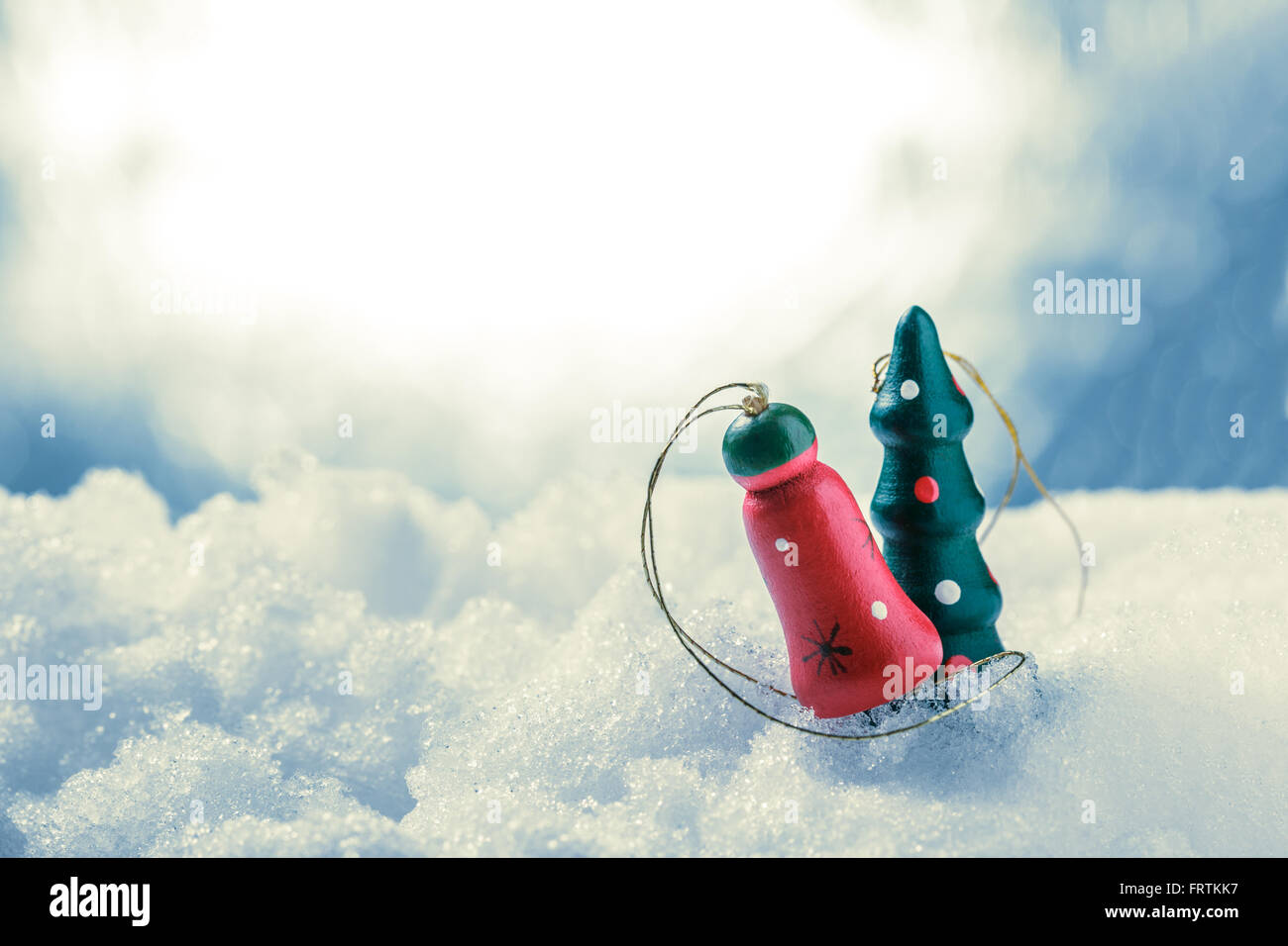 Christmas tree decoration  for design on snow background Stock Photo