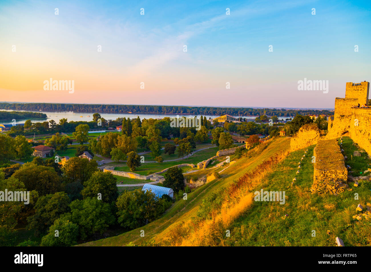 View on Danube Rver from Belgrade Fortress Kalemegdan, Serbia Stock Photo