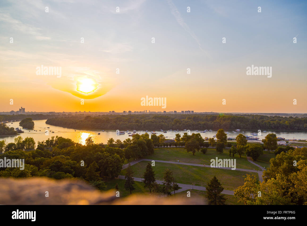 View on the junction of the River Sava and the Danube in Belgrade, Serbia Stock Photo