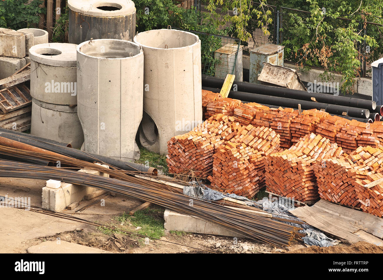 building materials in construction site Stock Photo
