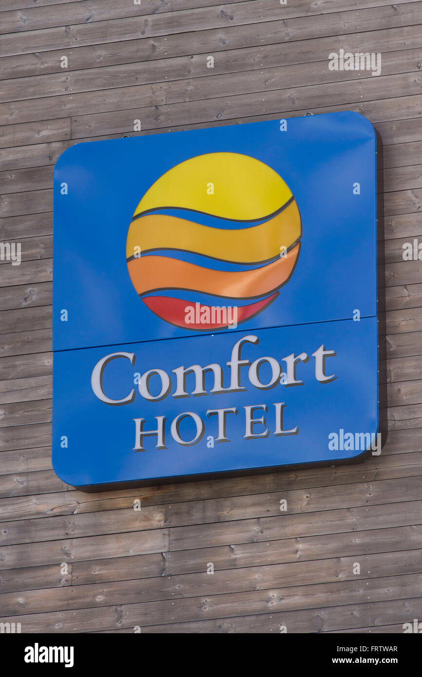Comfort Hotel sign logo. Stock Photo