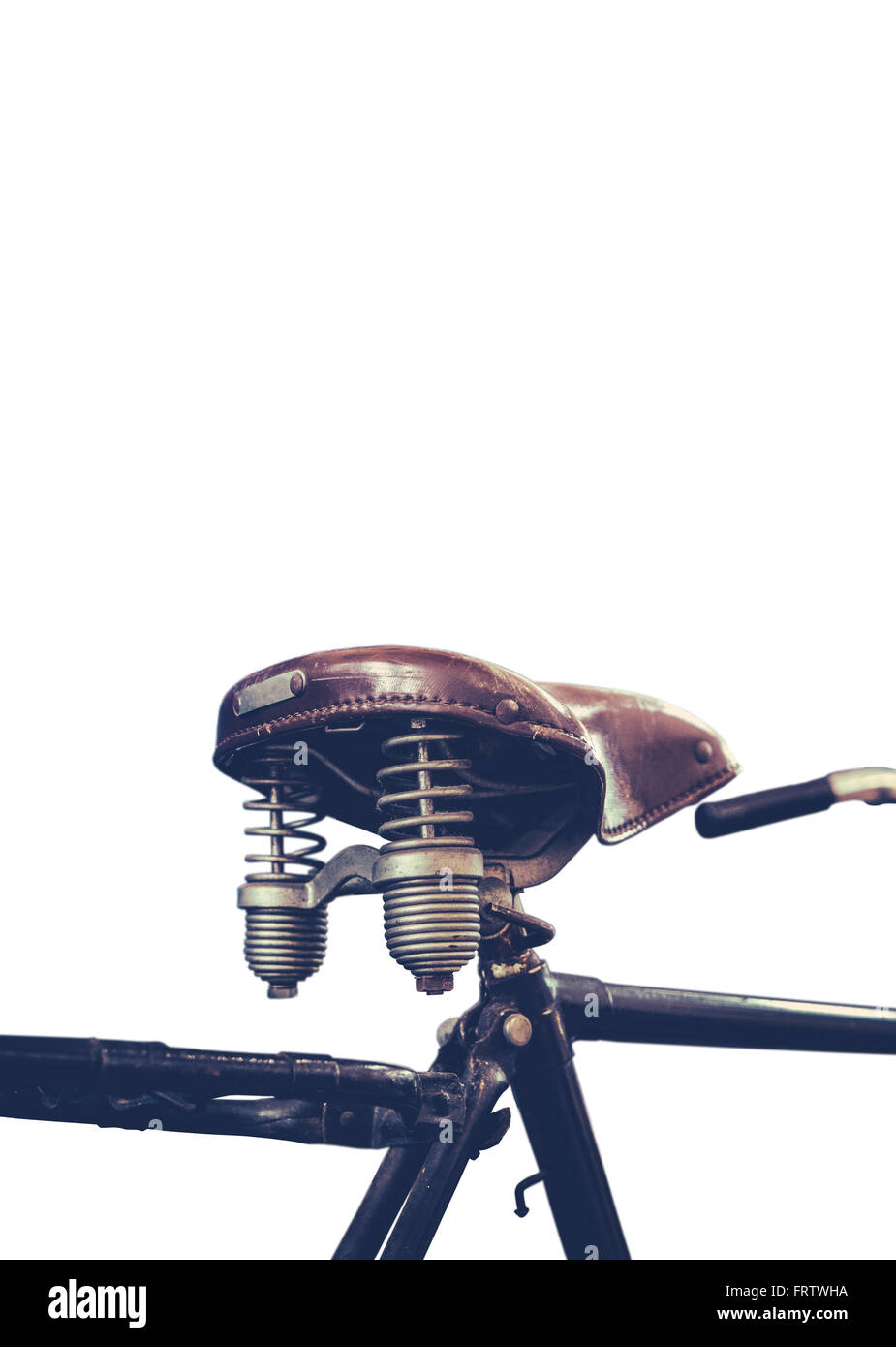 Detail Of A Vintage Black Bicycle Saddle And Springs On A White Background Stock Photo