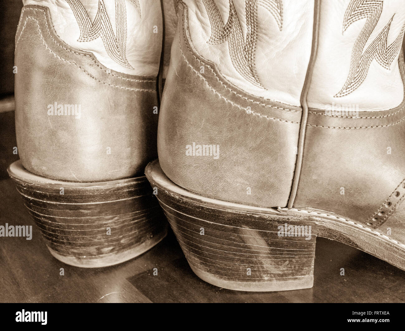 Detail view of cowboy boot heels, design Stock Photo