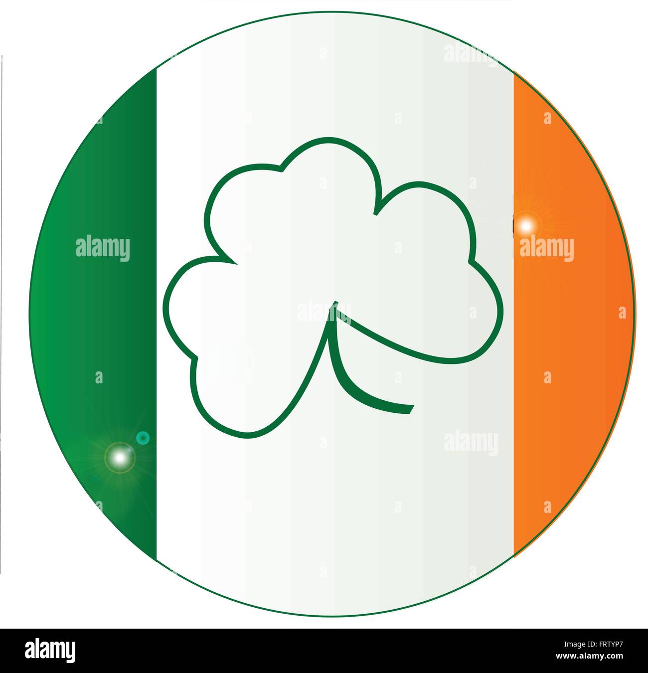 The Flag of Ireland with an added lucky shamrock in the center on a button Stock Vector