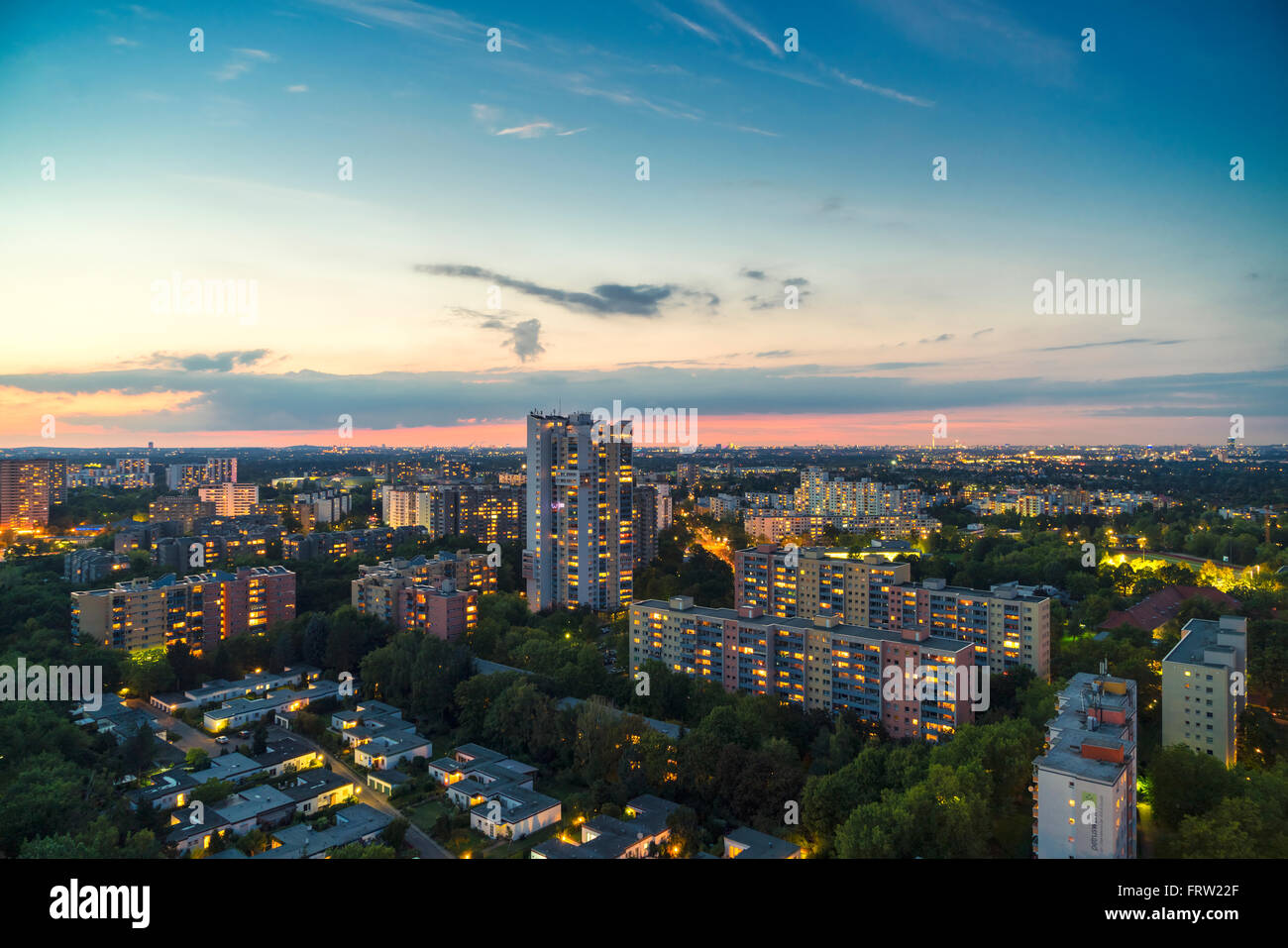 Germany, Berlin, view to lighted residential area at Rudow Stock Photo