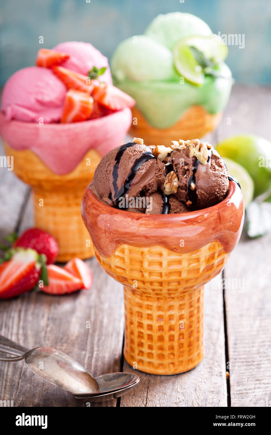 Variety of ice cream in bowls Stock Photo Alamy