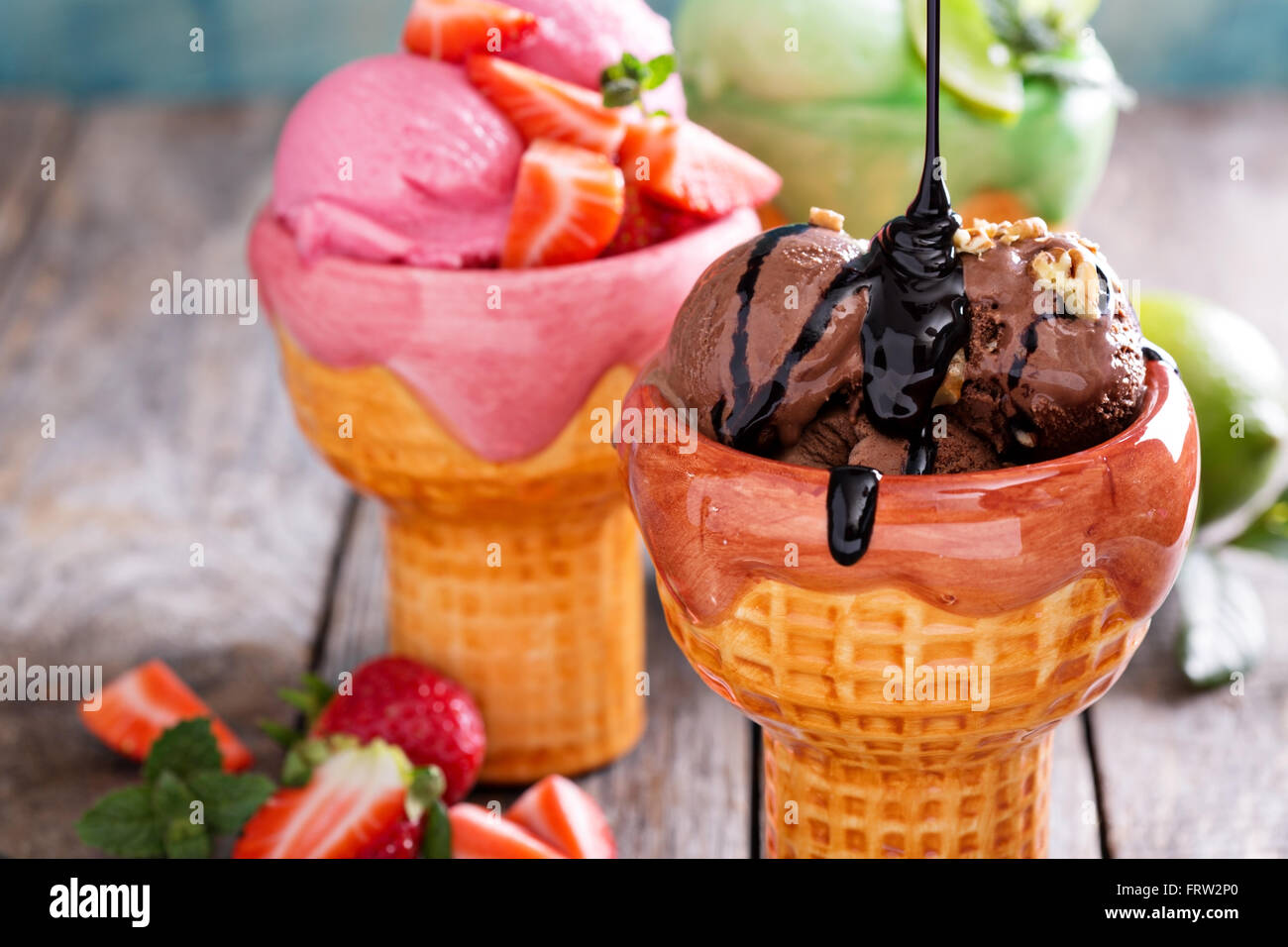 Variety of ice cream in bowls Stock Photo Alamy