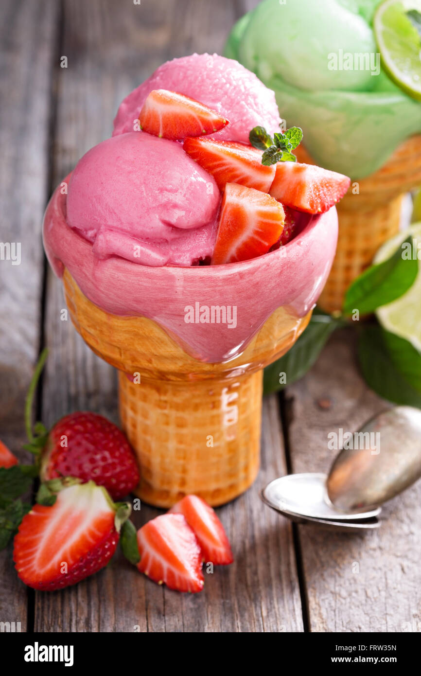 Variety of ice cream in bowls Stock Photo Alamy