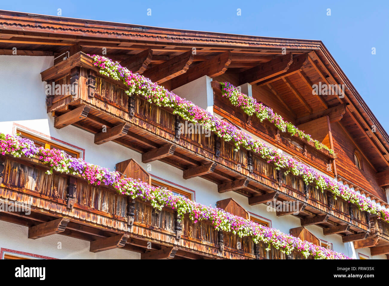 Austria, Tyrol, Stubai, Fulpmes, typical rustic hotel Stock Photo
