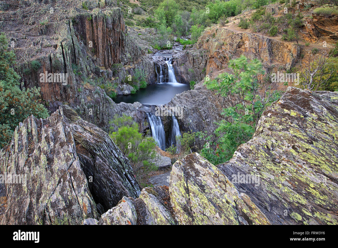 Spain, Guadalajara, Sierra de Ayllon, Cascada del Aljibe, Aljibe, waterfalls, Rio Jarama Stock Photo