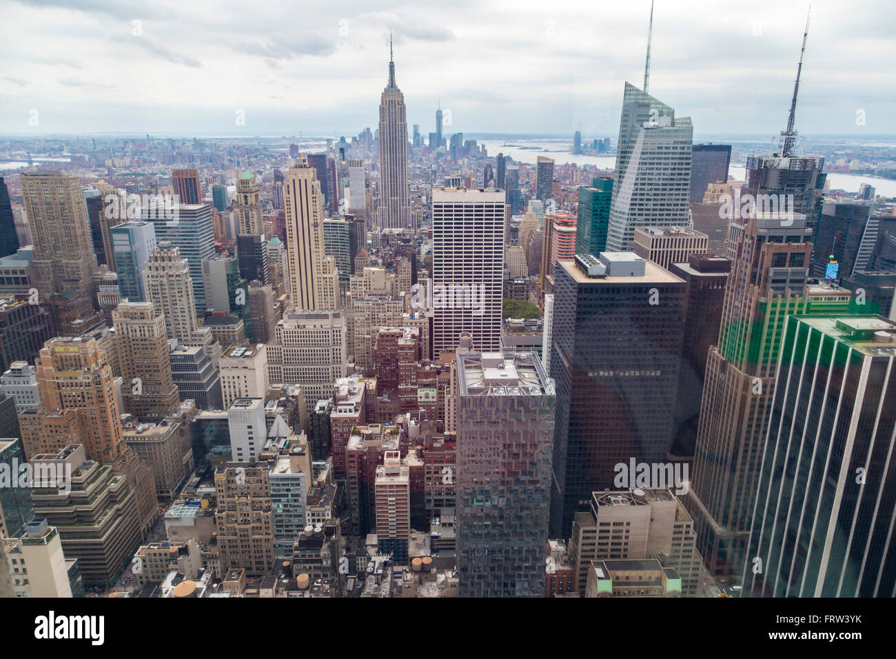 New York City skyline aerial view at cloudy day with skyscrapers of ...