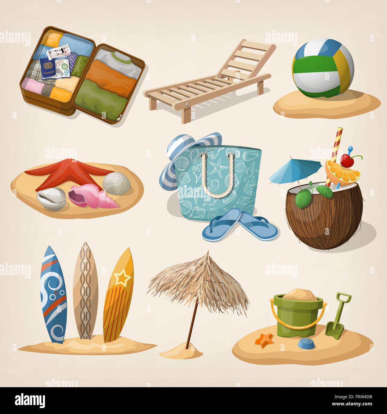 Beach vacation icon set. Vector illustration Stock Vector Image & Art ...